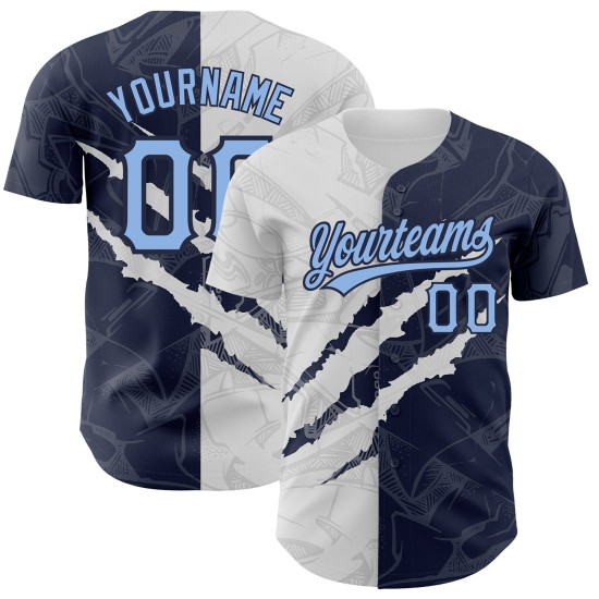 Maillot de baseball authentique à motif graffiti bleu marine clair 3D Maillot de baseball authentique à motif graffiti bleu marine clair 3D