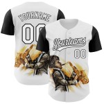 Maillot de baseball international personnalisé à motif blanc 3D Jazz, design authentique, noir Maillot de baseball international personnalisé à motif blanc 3D Jazz, design authentique, noir