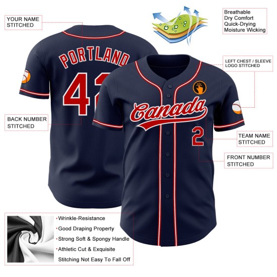Maillot de baseball personnalisé rouge et blanc bleu marine authentique Maillot de baseball personnalisé rouge et blanc bleu marine authentique