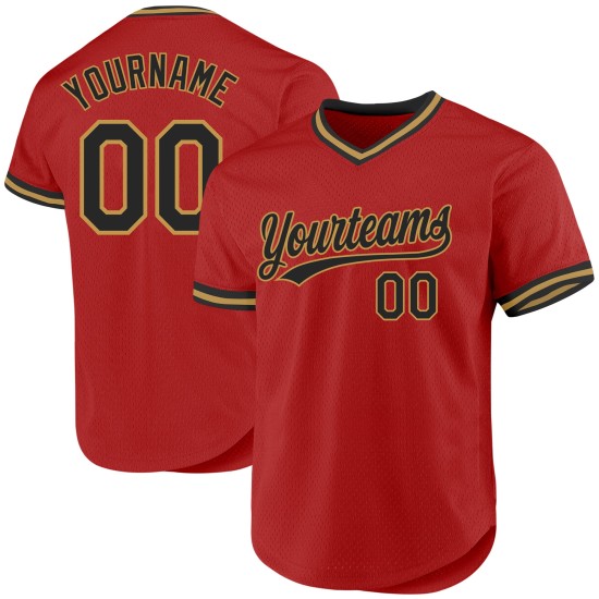Maillot de baseball personnalisé noir et ancien, authentique et doré, rouge rétro Maillot de baseball personnalisé noir et ancien, authentique et doré, rouge rétro
