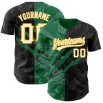 Maillot de baseball personnalisé à motif graffiti Kelly noir, authentique, vert et or 3D Maillot de baseball personnalisé à motif graffiti Kelly noir, authentique, vert et or 3D