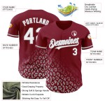 Maillot de baseball cramoisi à motif authentique, imprimé léopard, dégradé 3D, blanc et gris, personnalisé, à la mode Maillot de baseball cramoisi à motif authentique, imprimé léopard, dégradé 3D, blanc et gris, personnalisé, à la mode