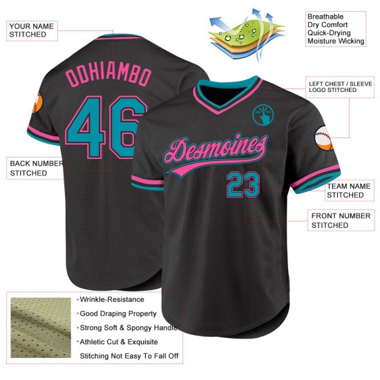 Maillot de baseball personnalisé authentique rose sarcelle noir rétro Maillot de baseball personnalisé authentique rose sarcelle noir rétro