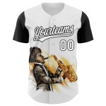 Maillot de baseball international personnalisé à motif blanc 3D Jazz, design authentique, noir Maillot de baseball international personnalisé à motif blanc 3D Jazz, design authentique, noir