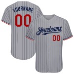 Maillot de baseball bleu marine à rayures grises authentique rouge et blanc Maillot de baseball bleu marine à rayures grises authentique rouge et blanc
