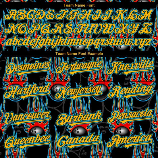 Balle de baseball personnalisée noire authentique Blue Gold-Lakes avec motif de bowling flamme 3D Hotrod Balle de baseball personnalisée noire authentique Blue Gold-Lakes avec motif de bowling flamme 3D Hotrod