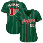 Maillot de baseball authentique à rayures fines, rouge, blanc et vert, Kelly Custom Maillot de baseball authentique à rayures fines, rouge, blanc et vert, Kelly Custom
