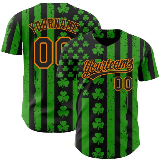 Maillot de baseball personnalisé 3D vert orange de la Saint-Patrick Black-Bay Maillot de baseball personnalisé 3D vert orange de la Saint-Patrick Black-Bay
