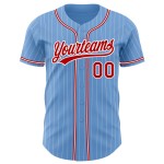 Maillot de baseball personnalisé authentique blanc à rayures fines bleu rouge Maillot de baseball personnalisé authentique blanc à rayures fines bleu rouge
