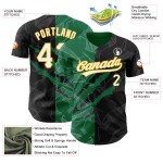Maillot de baseball personnalisé à motif graffiti Kelly noir, authentique, vert et or 3D Maillot de baseball personnalisé à motif graffiti Kelly noir, authentique, vert et or 3D