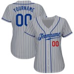 Maillot de baseball à rayures fines personnalisé Royal Authentic Royal-Rouge Gris Maillot de baseball à rayures fines personnalisé Royal Authentic Royal-Rouge Gris