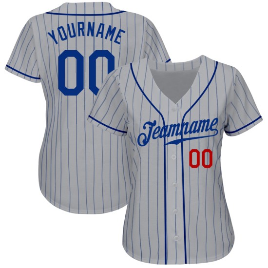 Maillot de baseball à rayures fines personnalisé Royal Authentic Royal-Rouge Gris Maillot de baseball à rayures fines personnalisé Royal Authentic Royal-Rouge Gris