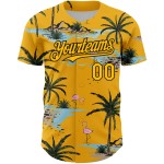 Motif de baseball tropical noir authentique Design Trees Hawaii personnalisé 3D jaune Jersey Palm Motif de baseball tropical noir authentique Design Trees Hawaii personnalisé 3D jaune Jersey Palm