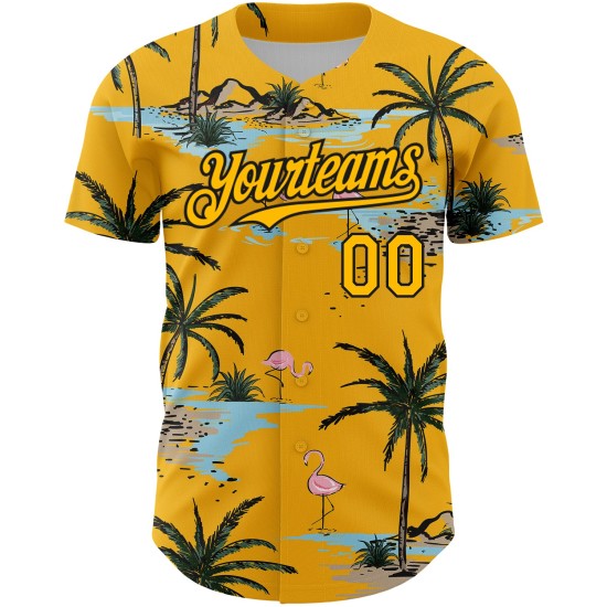 Motif de baseball tropical noir authentique Design Trees Hawaii personnalisé 3D jaune Jersey Palm Motif de baseball tropical noir authentique Design Trees Hawaii personnalisé 3D jaune Jersey Palm