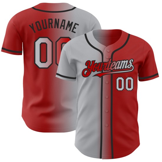 Maillot de baseball tendance dégradé rouge gris-noir authentique personnalisé Maillot de baseball tendance dégradé rouge gris-noir authentique personnalisé