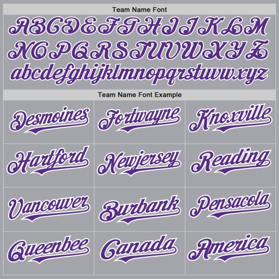 Maillot de baseball personnalisé violet-blanc authentique gris Maillot de baseball personnalisé violet-blanc authentique gris
