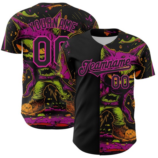 Maillot de baseball 3D motif monstre rose personnalisé noir authentique Maillot de baseball 3D motif monstre rose personnalisé noir authentique