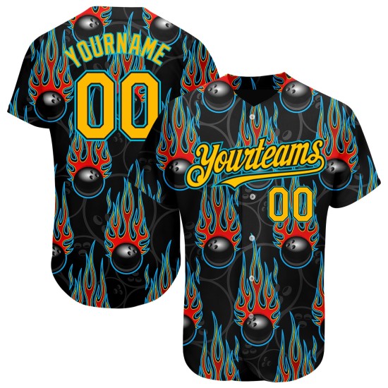 Balle de baseball personnalisée noire authentique Blue Gold-Lakes avec motif de bowling flamme 3D Hotrod Balle de baseball personnalisée noire authentique Blue Gold-Lakes avec motif de bowling flamme 3D Hotrod
