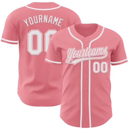 Maillot de baseball blanc moyen rose personnalisé authentique Maillot de baseball blanc moyen rose personnalisé authentique