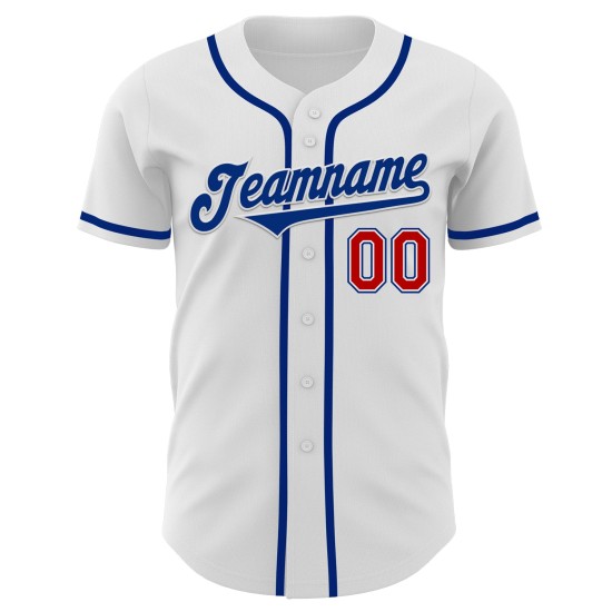 Maillot de baseball personnalisé authentique blanc rouge-royal Maillot de baseball personnalisé authentique blanc rouge-royal
