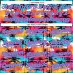 Maillot de baseball 3D authentique rose ciel, motif palmiers chauds, arbres tropicaux bleus hawaïens Maillot de baseball 3D authentique rose ciel, motif palmiers chauds, arbres tropicaux bleus hawaïens
