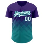 Motif blanc-bleu sarcelle, violet, formes personnalisées, dégradé de baseball, maillot carré authentique 3D Motif blanc-bleu sarcelle, violet, formes personnalisées, dégradé de baseball, maillot carré authentique 3D