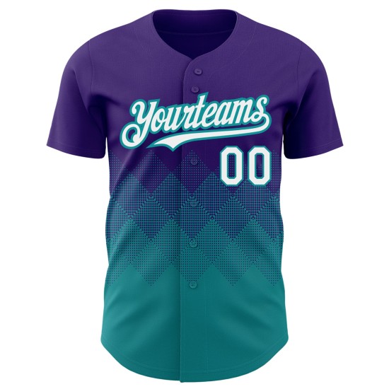 Motif blanc-bleu sarcelle, violet, formes personnalisées, dégradé de baseball, maillot carré authentique 3D Motif blanc-bleu sarcelle, violet, formes personnalisées, dégradé de baseball, maillot carré authentique 3D