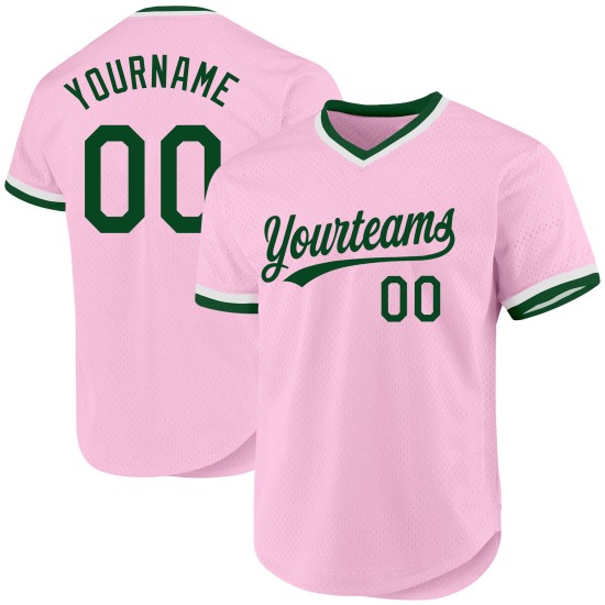 Maillot de baseball vert-blanc clair rose rétro personnalisé authentique Maillot de baseball vert-blanc clair rose rétro personnalisé authentique
