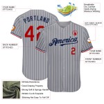Maillot de baseball bleu marine à rayures grises authentique rouge et blanc Maillot de baseball bleu marine à rayures grises authentique rouge et blanc
