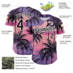Maillot de baseball authentique motif personnalisé motif palmier noir et blanc 3D motif hawaïen arbres plage violet Maillot de baseball authentique motif personnalisé motif palmier noir et blanc 3D motif hawaïen arbres plage violet