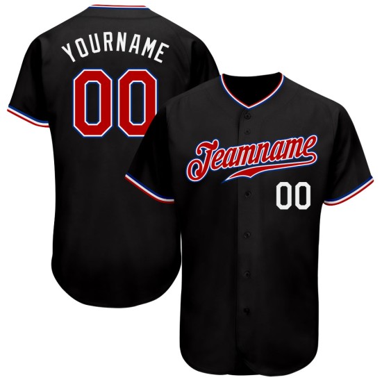 Maillot de baseball personnalisé rouge-royal authentique noir Maillot de baseball personnalisé rouge-royal authentique noir