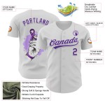 Maillot de baseball personnalisé blanc 3D avec ruban violet et motif cancer du pancréas Maillot de baseball personnalisé blanc 3D avec ruban violet et motif cancer du pancréas