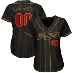 Ancien maillot de baseball noir authentique à rayures dorées et rouges Ancien maillot de baseball noir authentique à rayures dorées et rouges