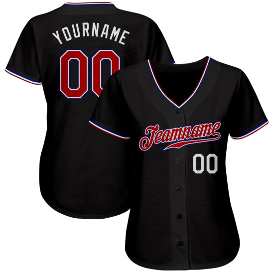 Maillot de baseball personnalisé rouge-royal authentique noir Maillot de baseball personnalisé rouge-royal authentique noir