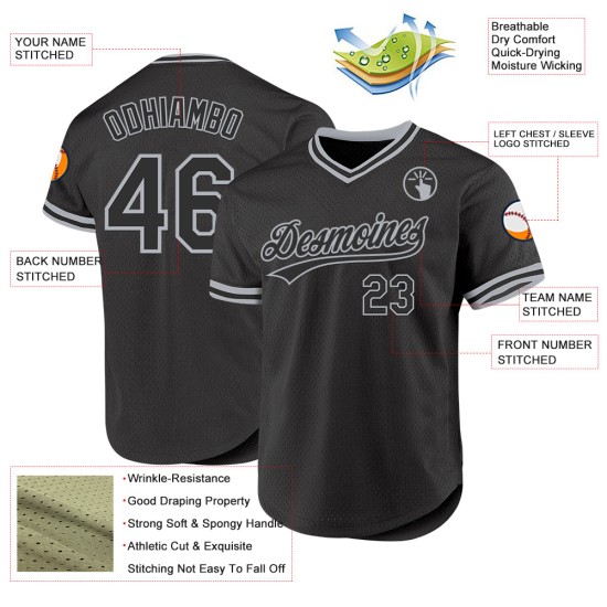 Maillot de baseball personnalisé gris noir authentique Maillot de baseball personnalisé gris noir authentique