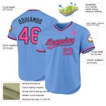 Maillot de baseball rétro rose clair-noir bleu authentique personnalisé Maillot de baseball rétro rose clair-noir bleu authentique personnalisé