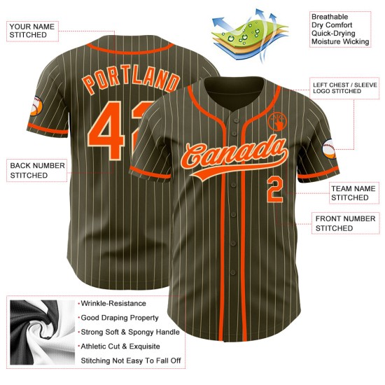 Maillot de baseball Orange City Salute Pinstripe authentique personnalisé crème pour service Olive Maillot de baseball Orange City Salute Pinstripe authentique personnalisé crème pour service Olive