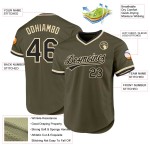 Service personnalisé rétro noir-crème Salute Authentic To Jersey Baseball Olive Service personnalisé rétro noir-crème Salute Authentic To Jersey Baseball Olive