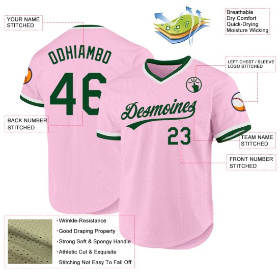 Maillot de baseball vert-blanc clair rose rétro personnalisé authentique Maillot de baseball vert-blanc clair rose rétro personnalisé authentique