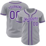 Maillot de baseball personnalisé violet-blanc authentique gris Maillot de baseball personnalisé violet-blanc authentique gris