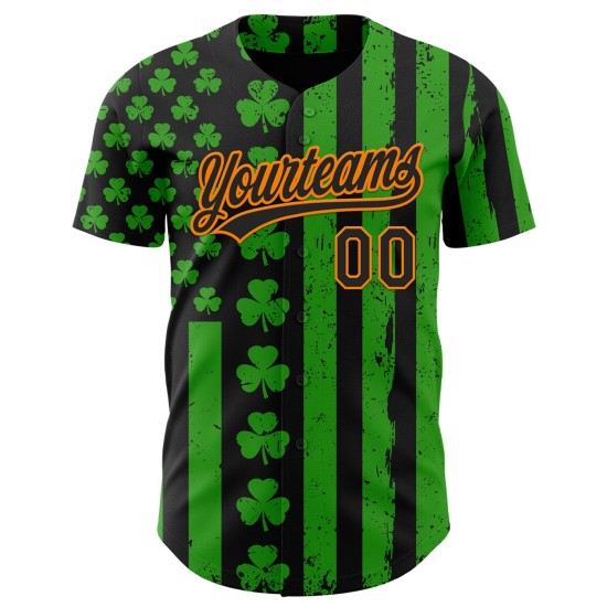 Maillot de baseball personnalisé 3D vert orange de la Saint-Patrick Black-Bay Maillot de baseball personnalisé 3D vert orange de la Saint-Patrick Black-Bay