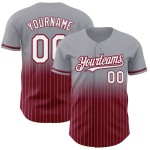 Maillot de baseball gris à rayures fines, blanc et cramoisi, personnalisé, dégradé authentique Maillot de baseball gris à rayures fines, blanc et cramoisi, personnalisé, dégradé authentique