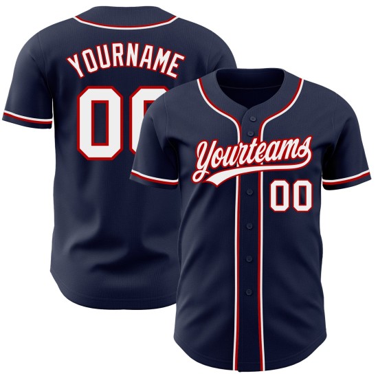 Maillot de baseball authentique personnalisé blanc-rouge bleu marine Maillot de baseball authentique personnalisé blanc-rouge bleu marine