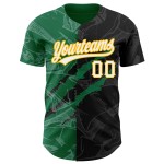 Maillot de baseball personnalisé à motif graffiti Kelly noir, authentique, vert et or 3D Maillot de baseball personnalisé à motif graffiti Kelly noir, authentique, vert et or 3D