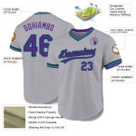 Maillot de baseball authentique gris, violet, noir et bleu sarcelle, personnalisé et rétro Maillot de baseball authentique gris, violet, noir et bleu sarcelle, personnalisé et rétro