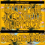 Motif de baseball tropical noir authentique Design Trees Hawaii personnalisé 3D jaune Jersey Palm Motif de baseball tropical noir authentique Design Trees Hawaii personnalisé 3D jaune Jersey Palm