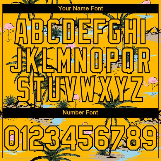 Motif de baseball tropical noir authentique Design Trees Hawaii personnalisé 3D jaune Jersey Palm Motif de baseball tropical noir authentique Design Trees Hawaii personnalisé 3D jaune Jersey Palm