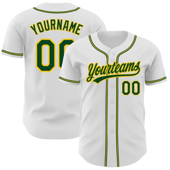 Maillot de baseball vert-or authentique blanc personnalisé Maillot de baseball vert-or authentique blanc personnalisé
