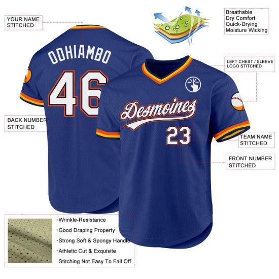 Maillot de baseball rétro bleu marine-orange authentique personnalisé Royal Maillot de baseball rétro bleu marine-orange authentique personnalisé Royal