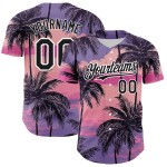 Maillot de baseball authentique motif personnalisé motif palmier noir et blanc 3D motif hawaïen arbres plage violet Maillot de baseball authentique motif personnalisé motif palmier noir et blanc 3D motif hawaïen arbres plage violet